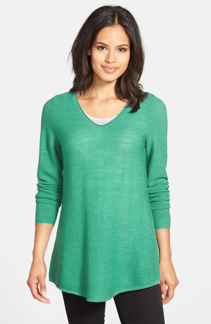 Eileen Fisher Shirttail Hem V-Neck Merino Sweater | Nordstrom