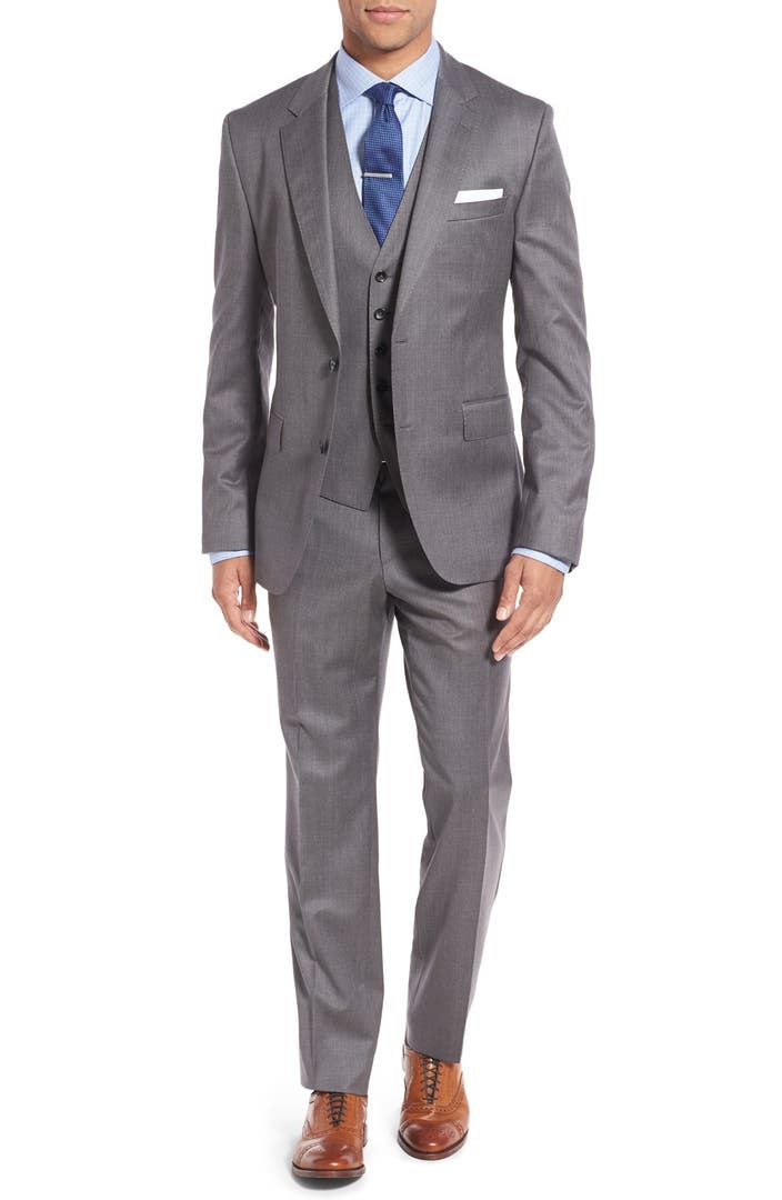 BOSS 'Johnstons/Lenon/We' Trim Fit Three-Piece Solid Wool Suit | Nordstrom