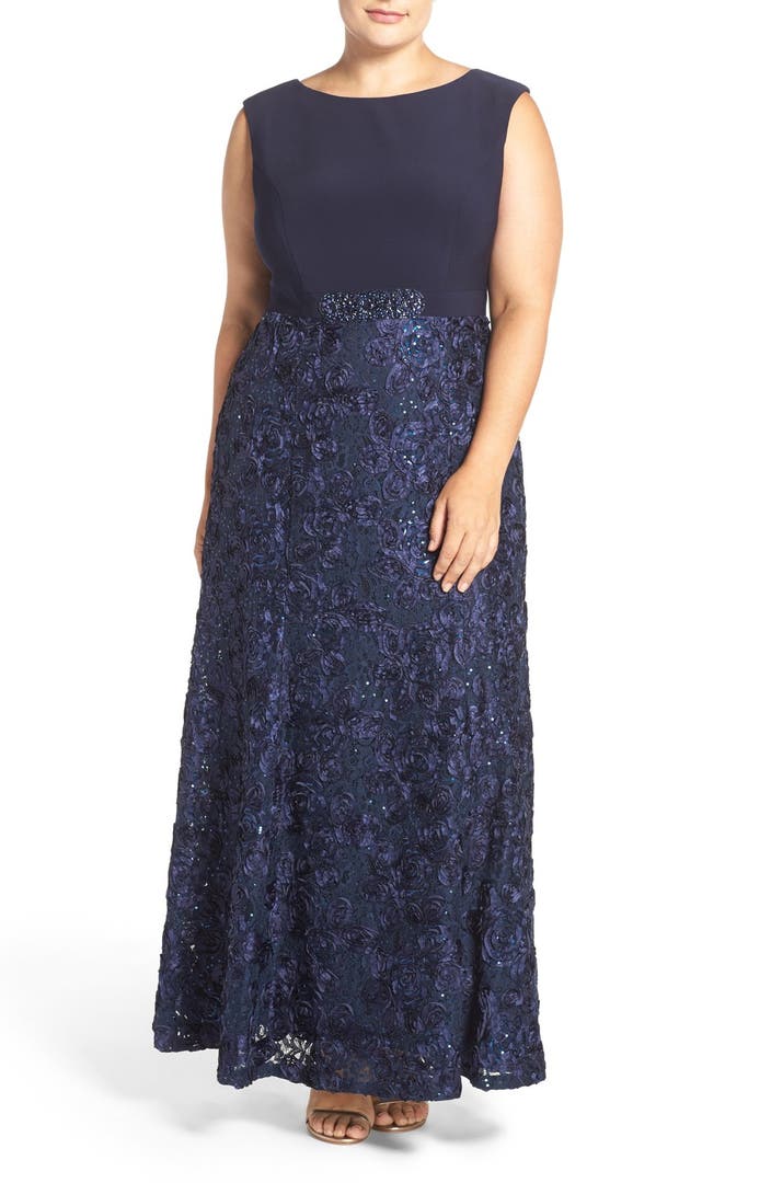 Alex Evenings Embellished Rosette Lace Gown (Plus Size) | Nordstrom