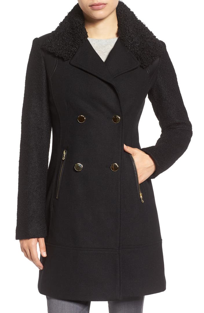 GUESS Bouclé Sleeve Wool Blend Military Coat | Nordstrom