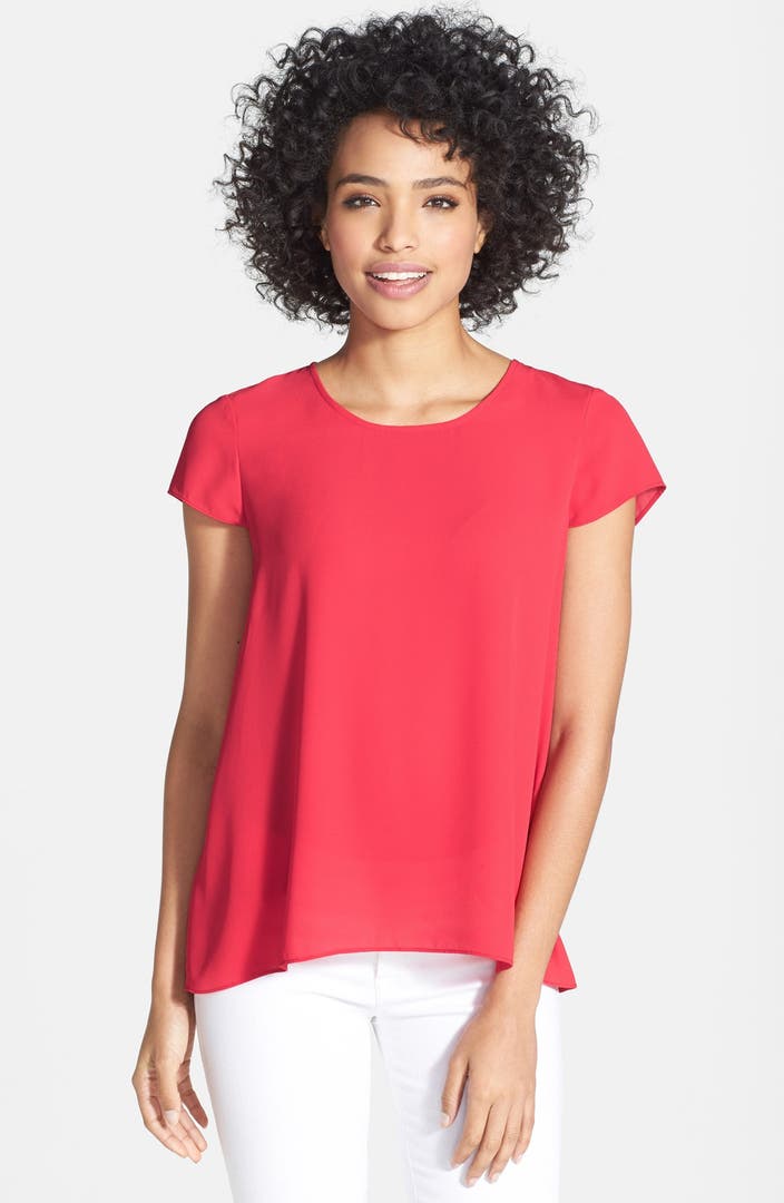 Adrianna Papell Short Sleeve Pleat Back Blouse | Nordstrom