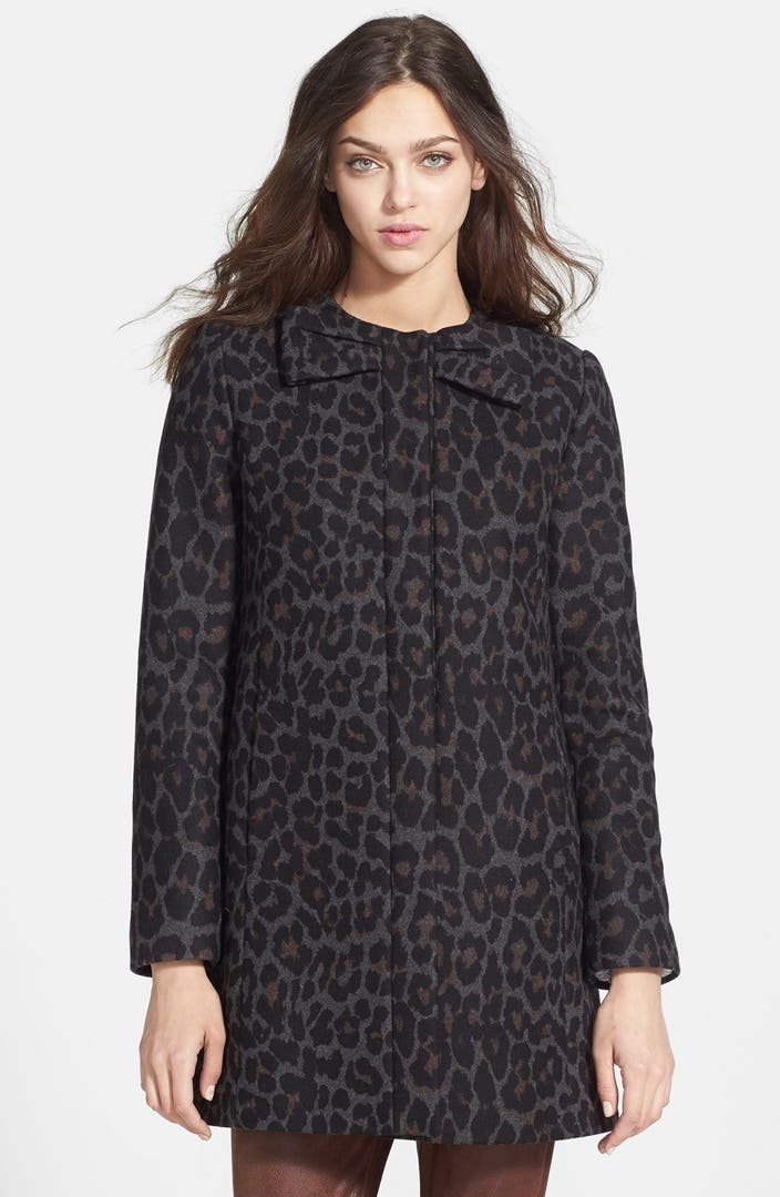 Betsey Johnson Collarless Leopard Print Wool Blend Coat (Online Only ...