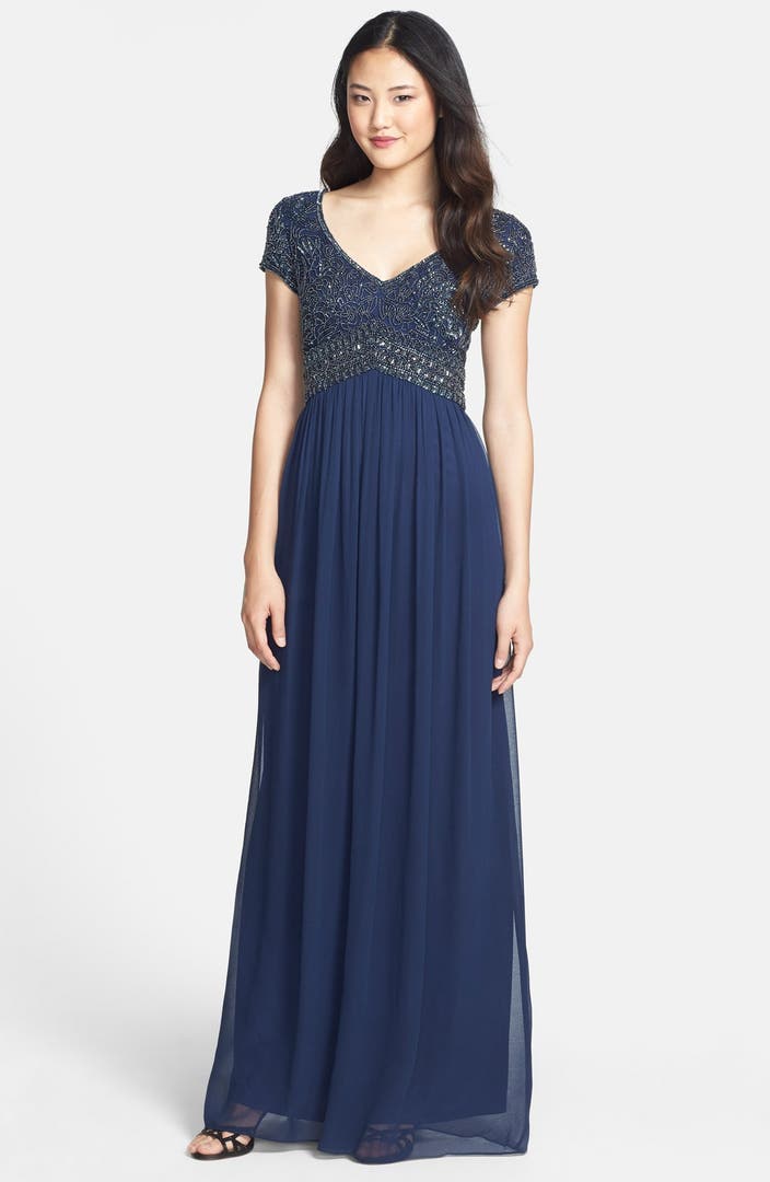 Adrianna Papell Embellished Cap Sleeve Gown | Nordstrom