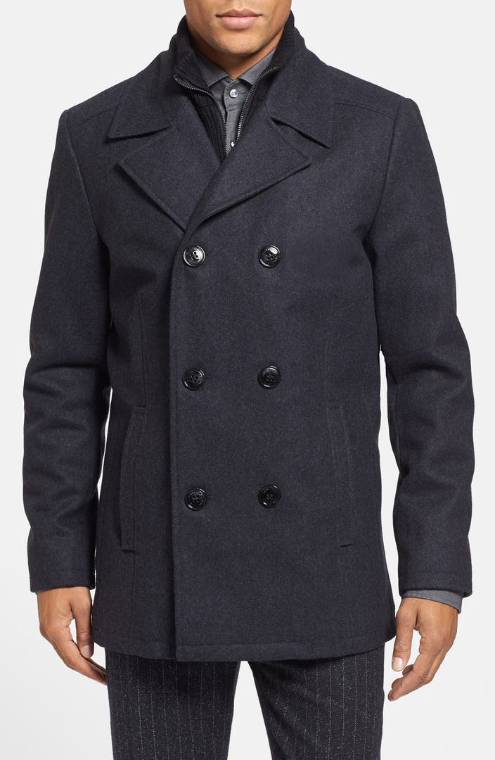 Kenneth Cole Reaction Regular Fit Double Breasted Wool Blend Peacoat ...