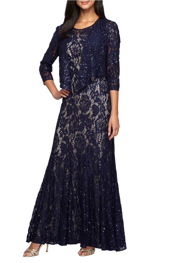 Alex Evenings Lace Gown with Jacket | Nordstrom