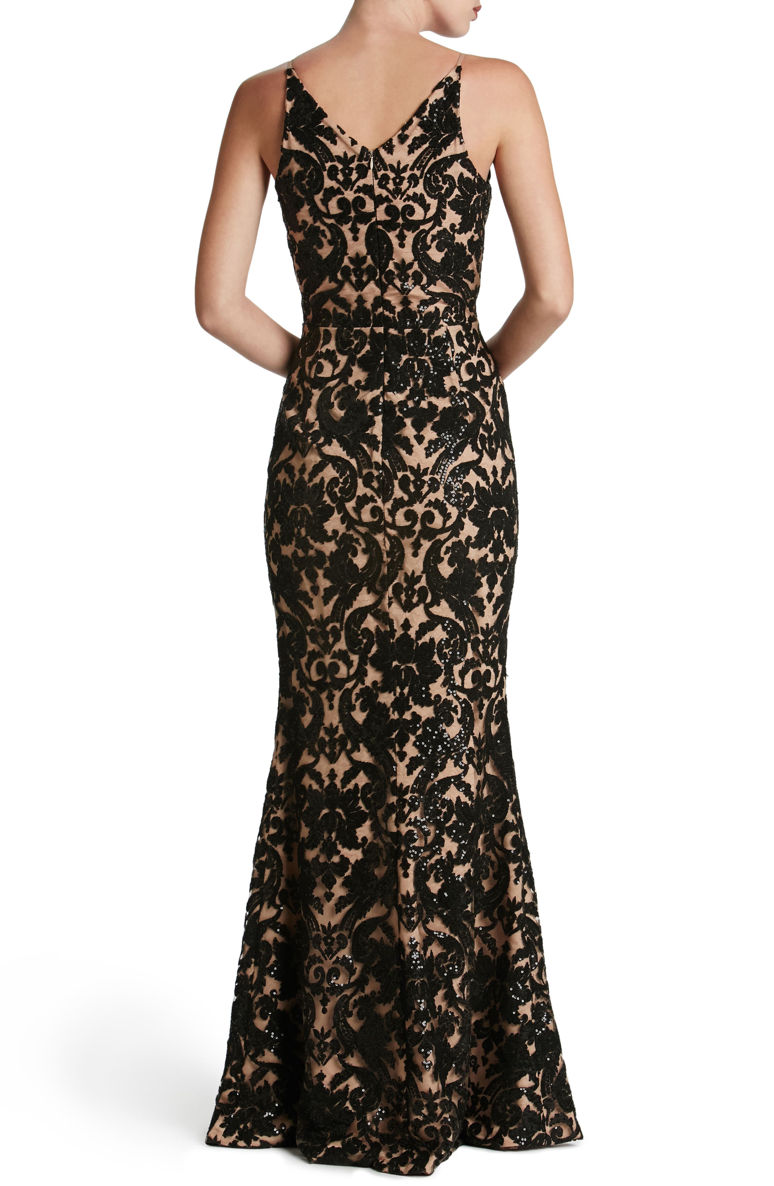 DRESS THE POPULATION Karen Mermaid Gown, Black/ Nude Lace | ModeSens