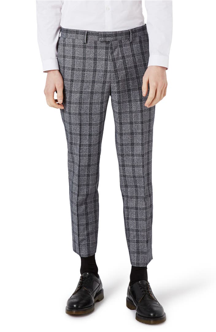 Topman Skinny Fit Plaid Crop Suit Trousers | Nordstrom