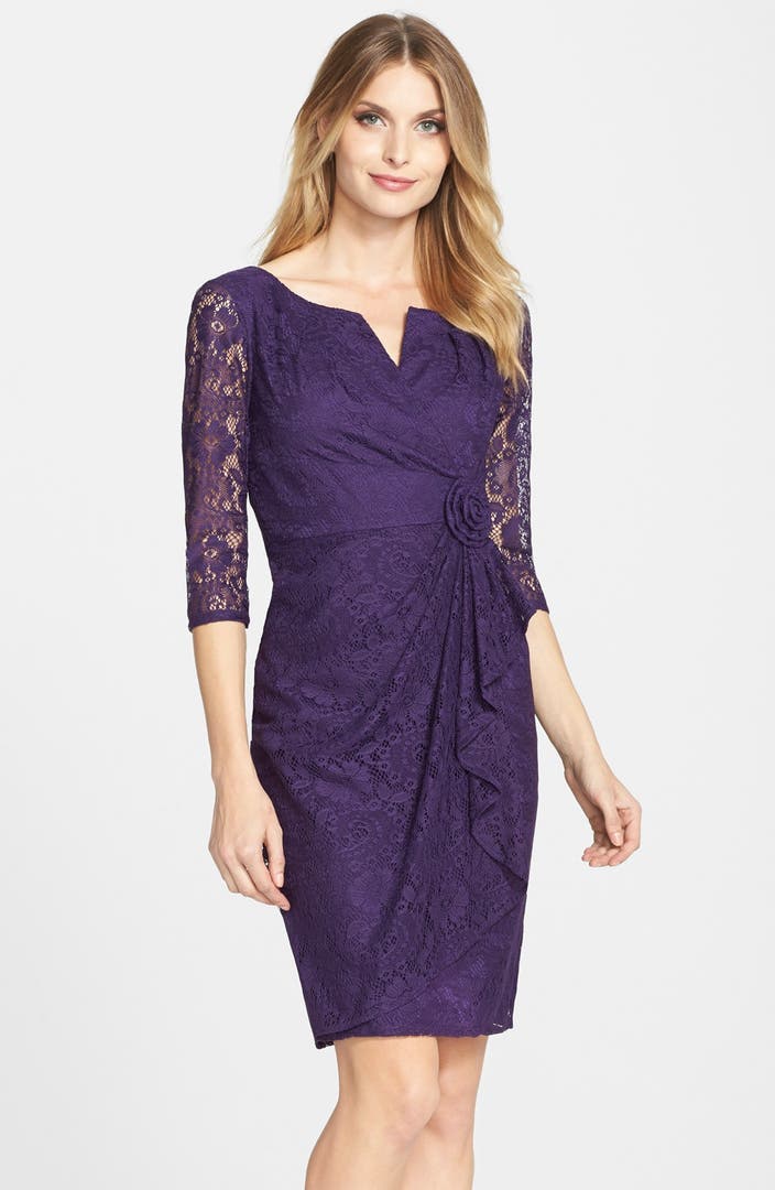 Adrianna Papell Rosette Side Lace Dress | Nordstrom