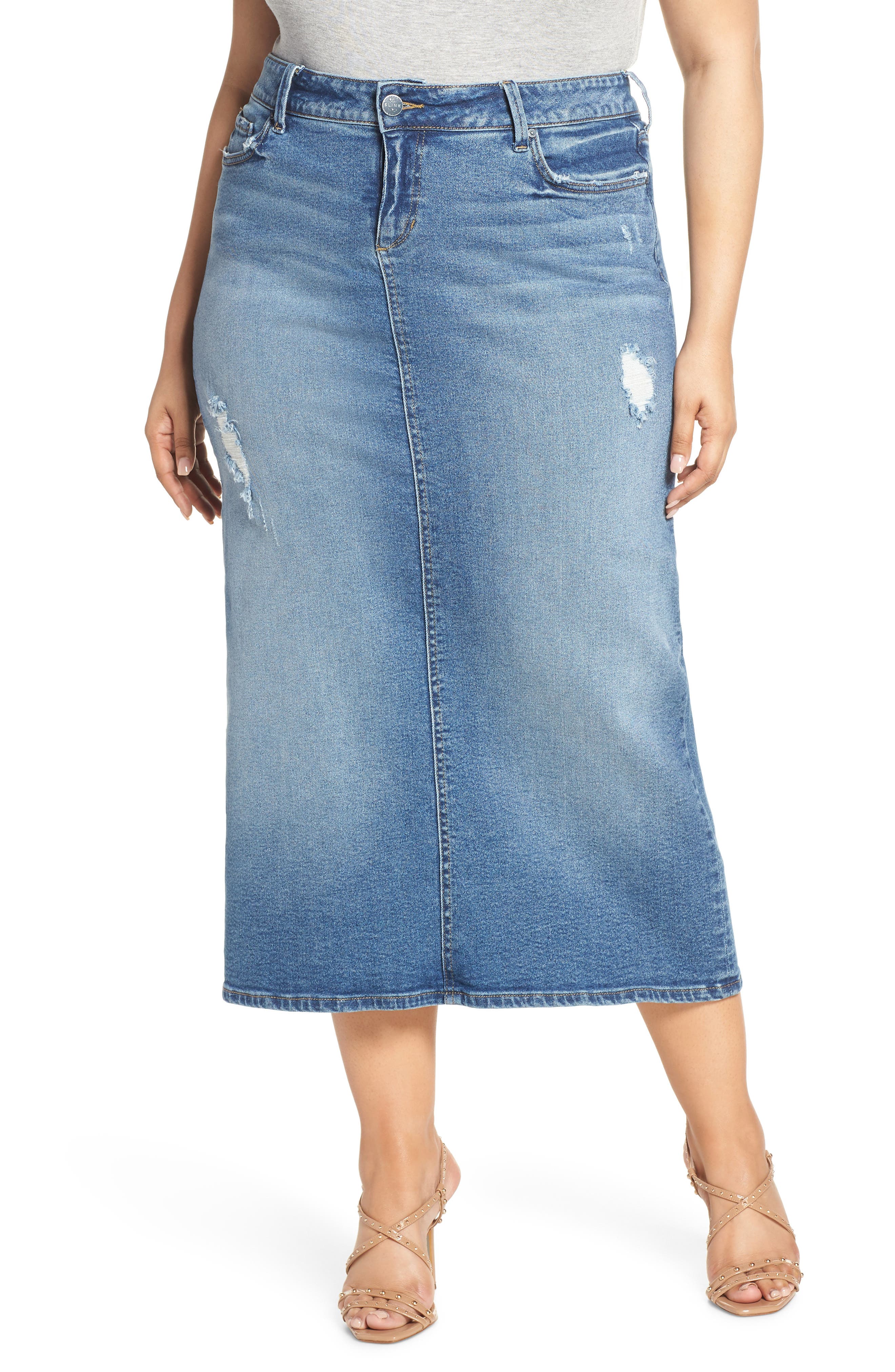 long denim skirts with pockets