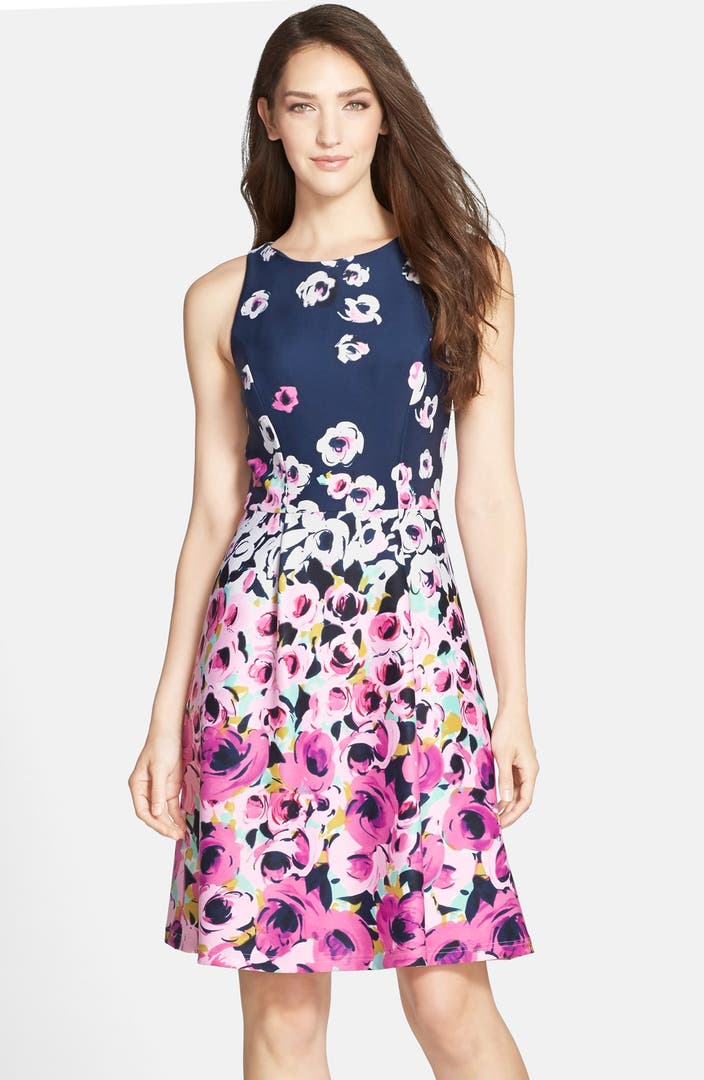 Adrianna Papell Floral Print Scuba Fit & Flare Dress | Nordstrom
