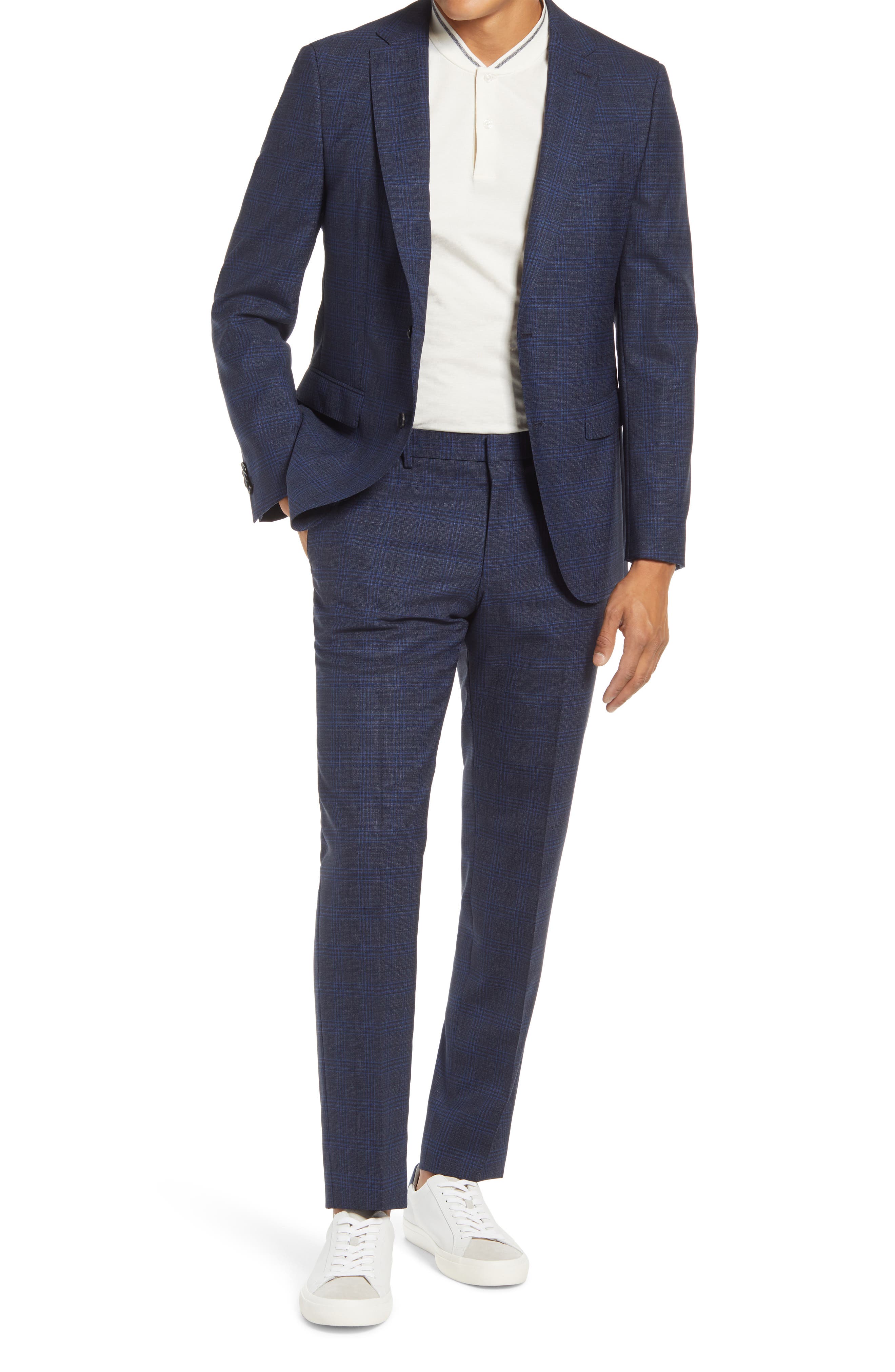 slim fit suit with sneakers