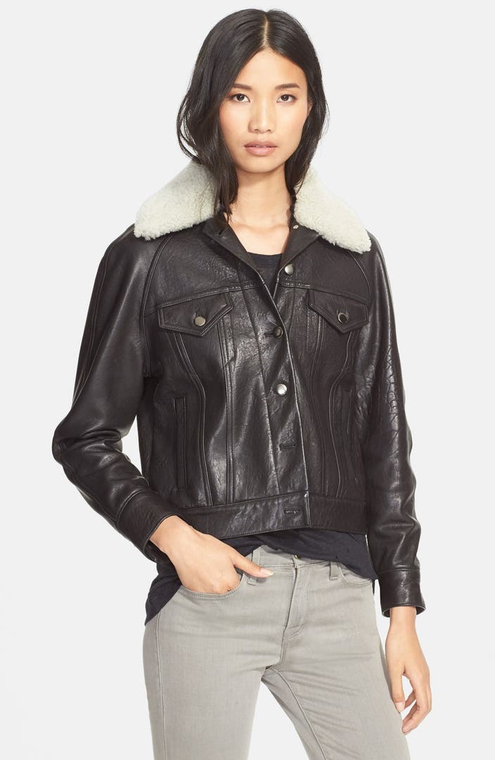 Veda 'Padre' Lambskin Leather Jacket with Genuine Shearling Collar ...