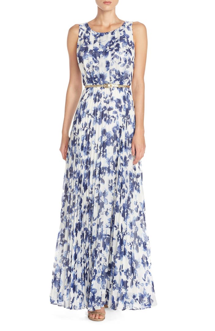 Eliza J Floral Pleat Chiffon Maxi Dress | Nordstrom