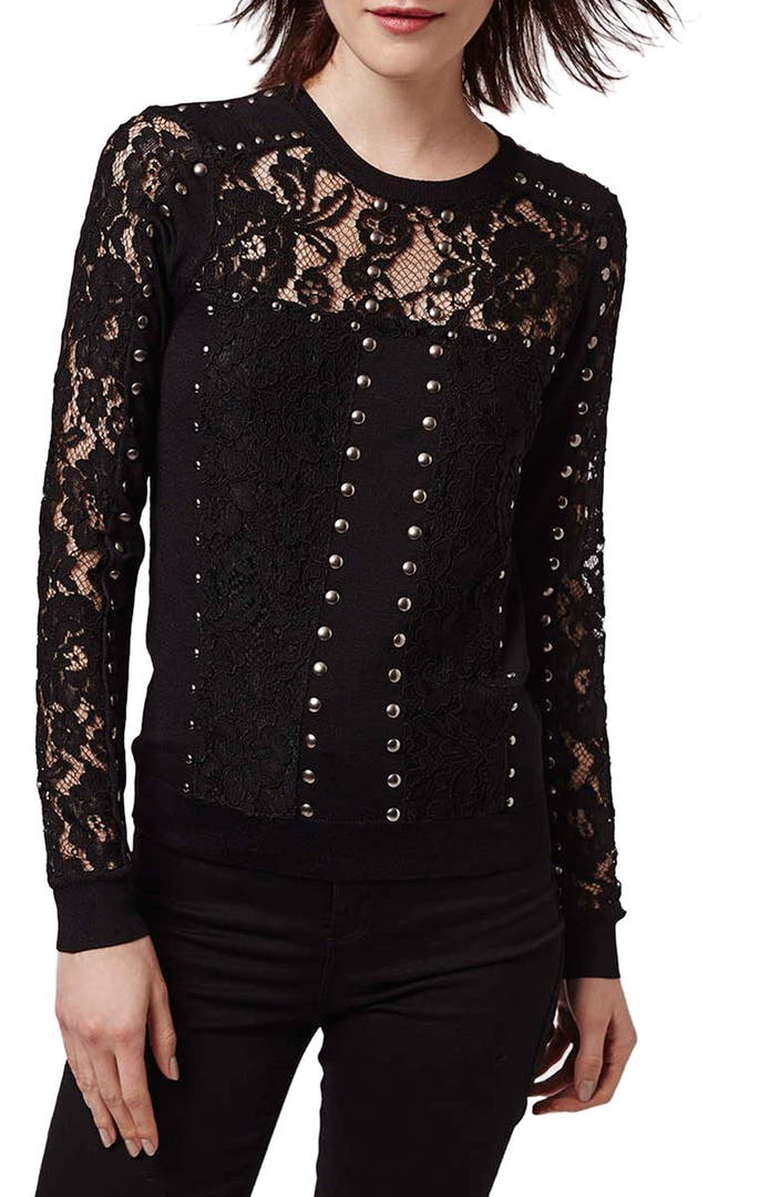 Topshop Studded Lace Top | Nordstrom