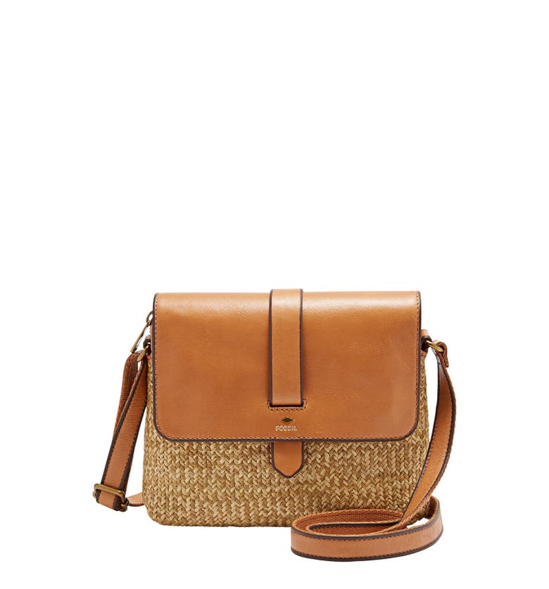 Fossil &#39;Small Kinley&#39; Leather & Straw Crossbody Bag | Nordstrom