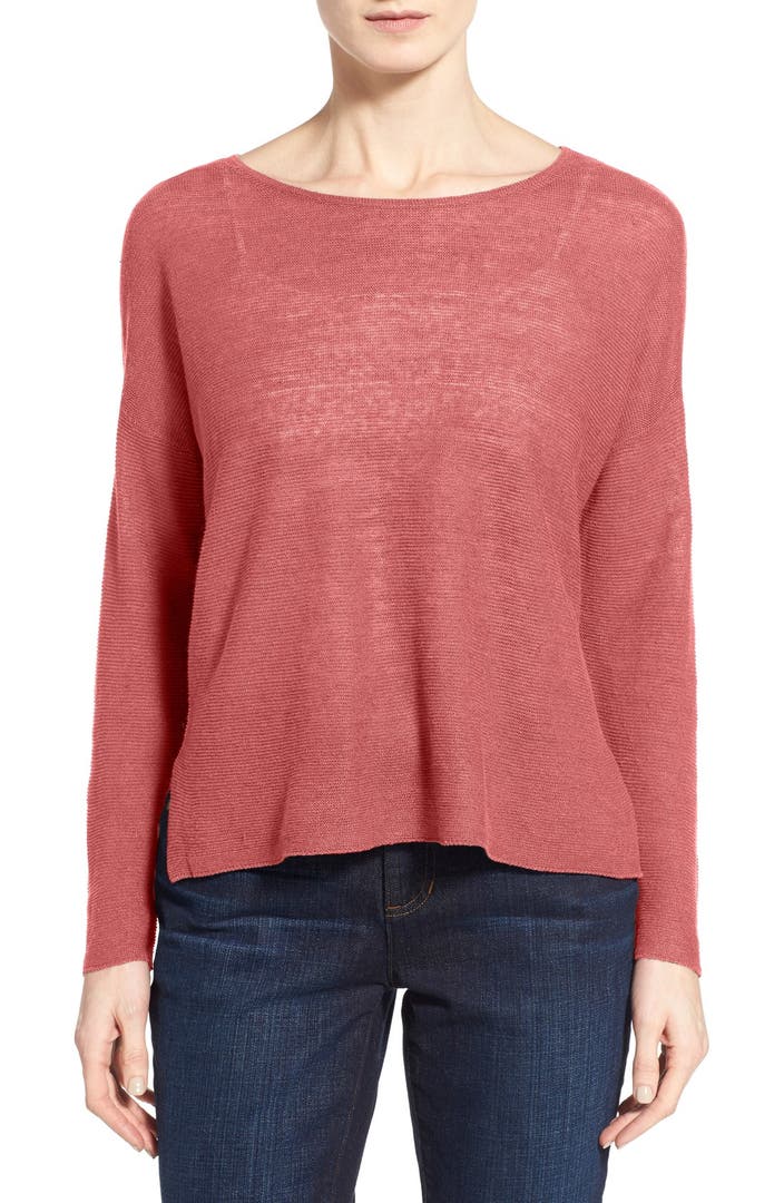 Eileen Fisher Lightweight Organic Linen Bateau Neck Sweater (Regular ...