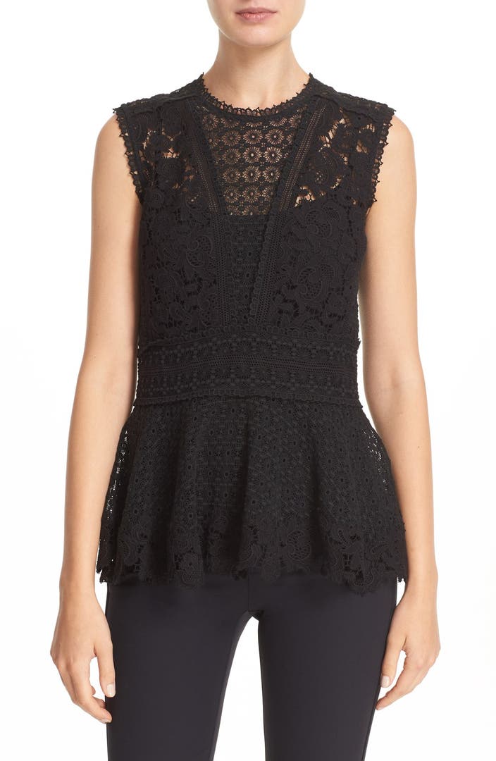 Rebecca Taylor Mixed Lace Peplum Top | Nordstrom