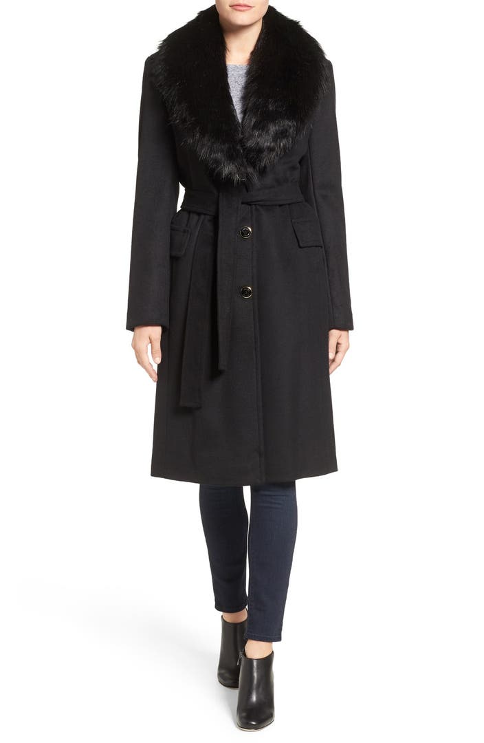 Calvin Klein Faux Fur Collar Wool Blend Coat | Nordstrom