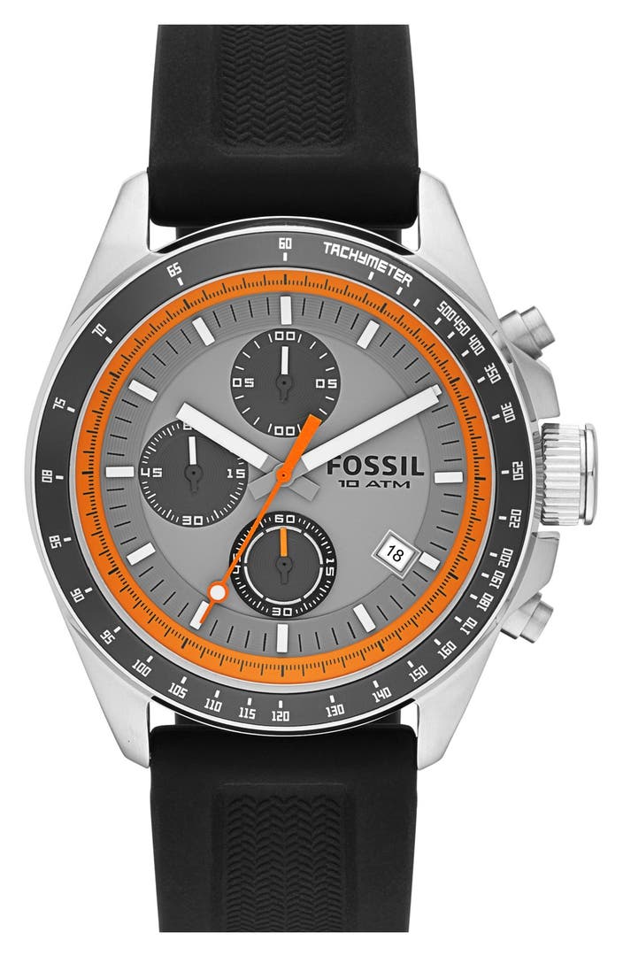 Fossil 'Decker' Chronograph Silicone Strap Watch, 44mm | Nordstrom