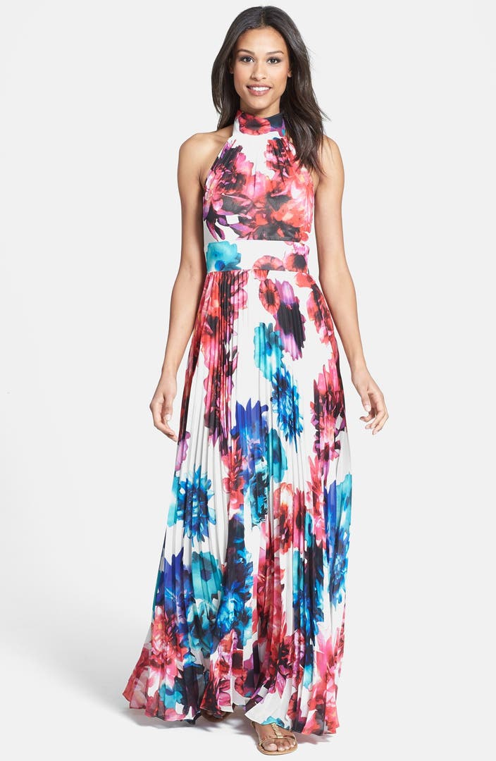 Eliza J Floral Print Halter Maxi Dress | Nordstrom