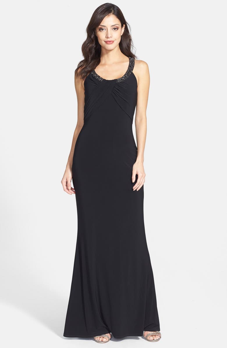 Laundry by Shelli Segal Embellished Shirred Jersey Gown | Nordstrom