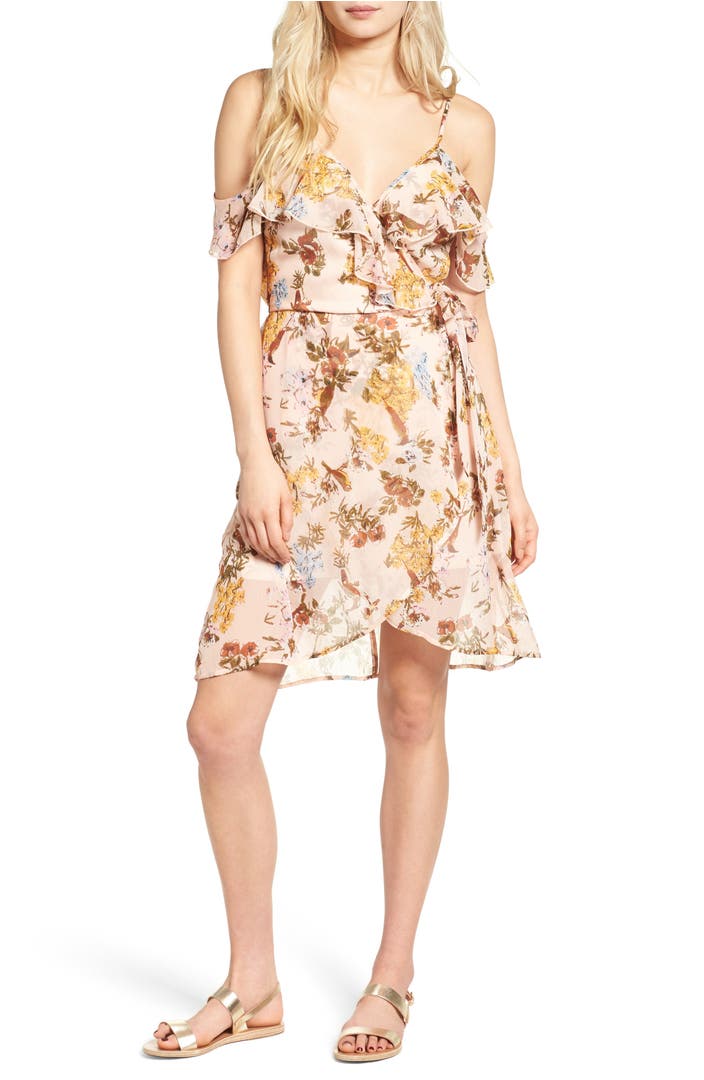 Band of Gypsies Ruffle Cold Shoulder Wrap Dress | Nordstrom