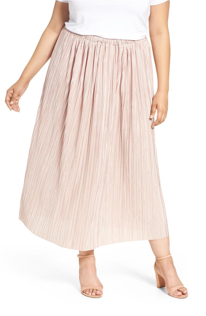 Sejour Crinkle Midi Skirt (Plus Size) | Nordstrom