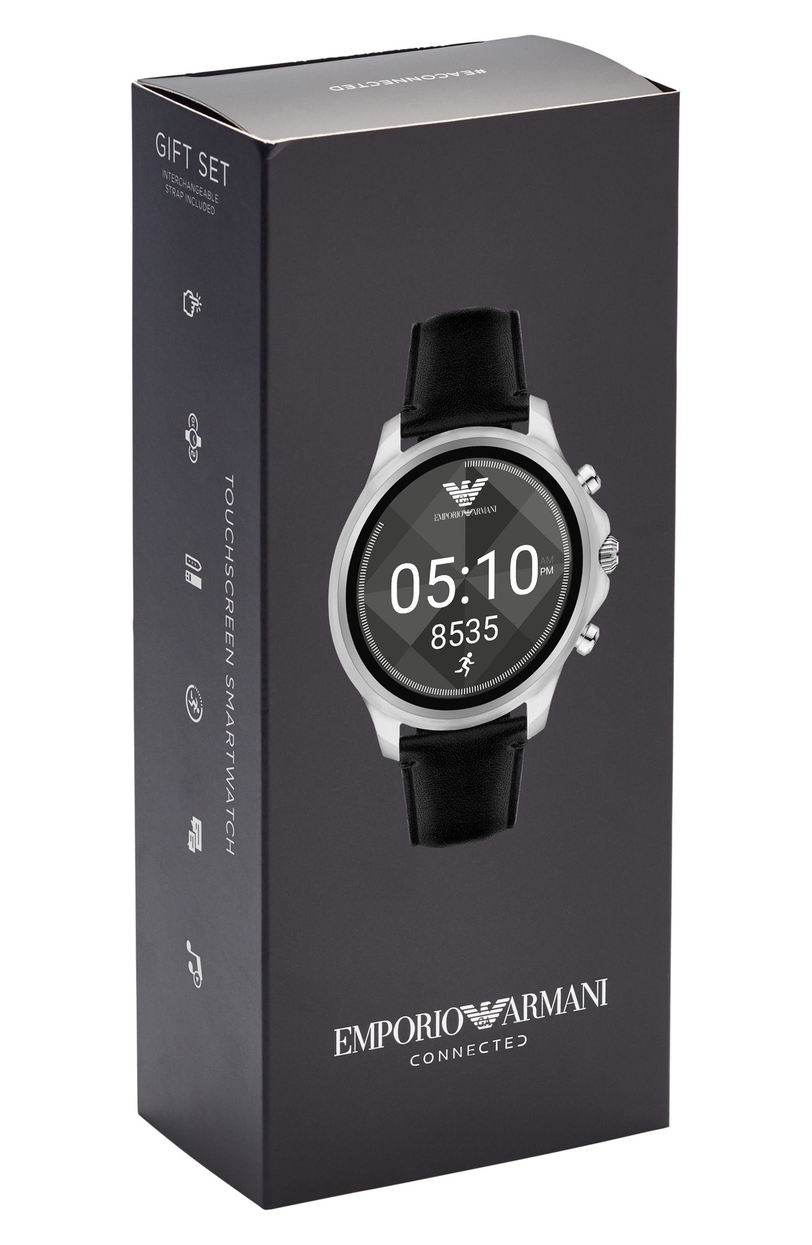 EMPORIO ARMANI Men'S Connected Black Leather Strap Touchscreen Smart ...