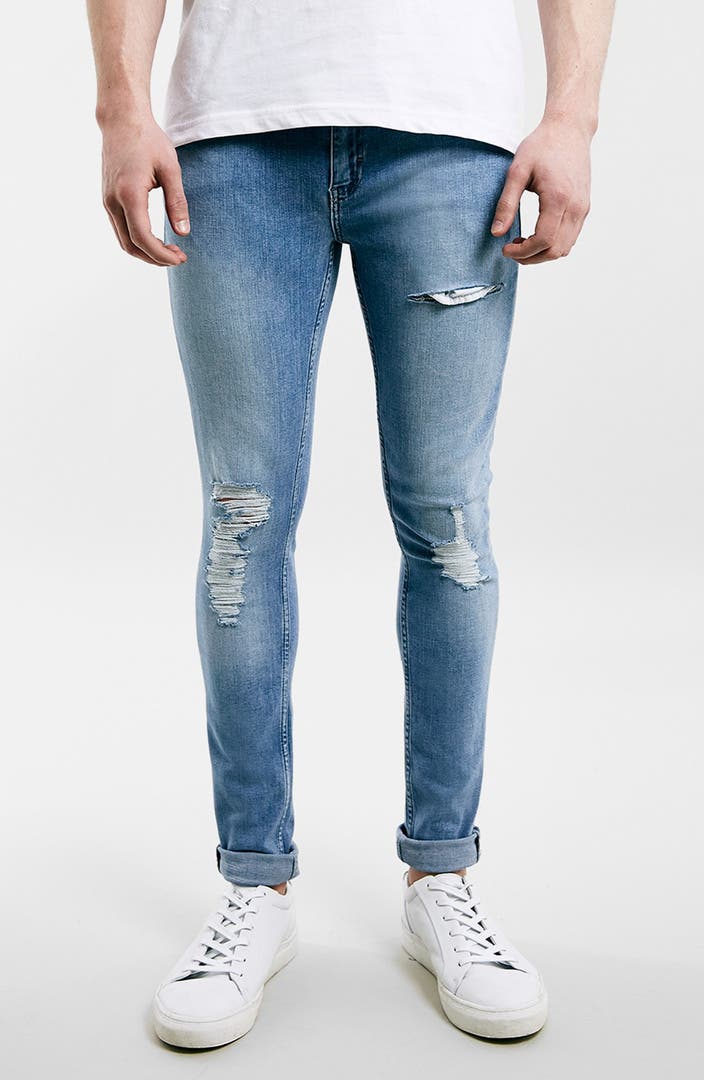Topman Ripped Spray On Skinny Jeans (Light Blue) | Nordstrom