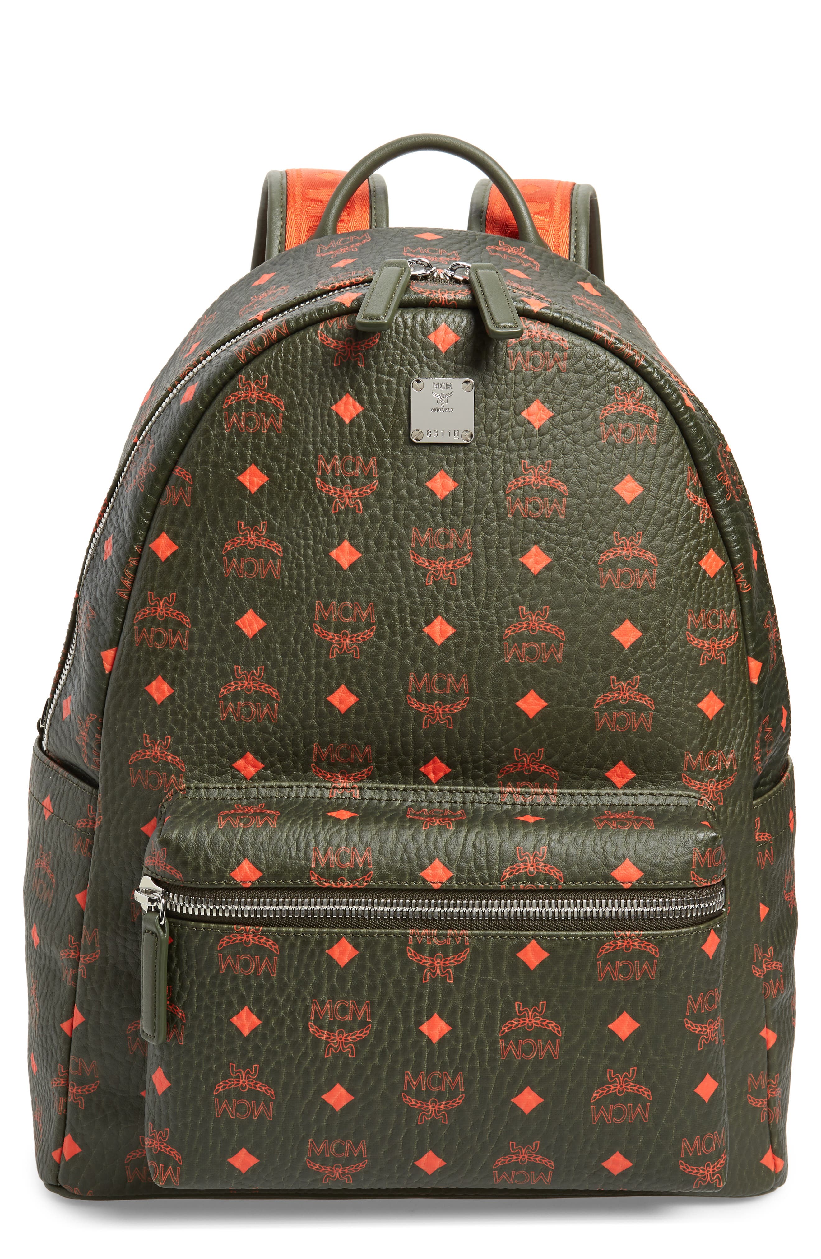 black and red mcm backpack