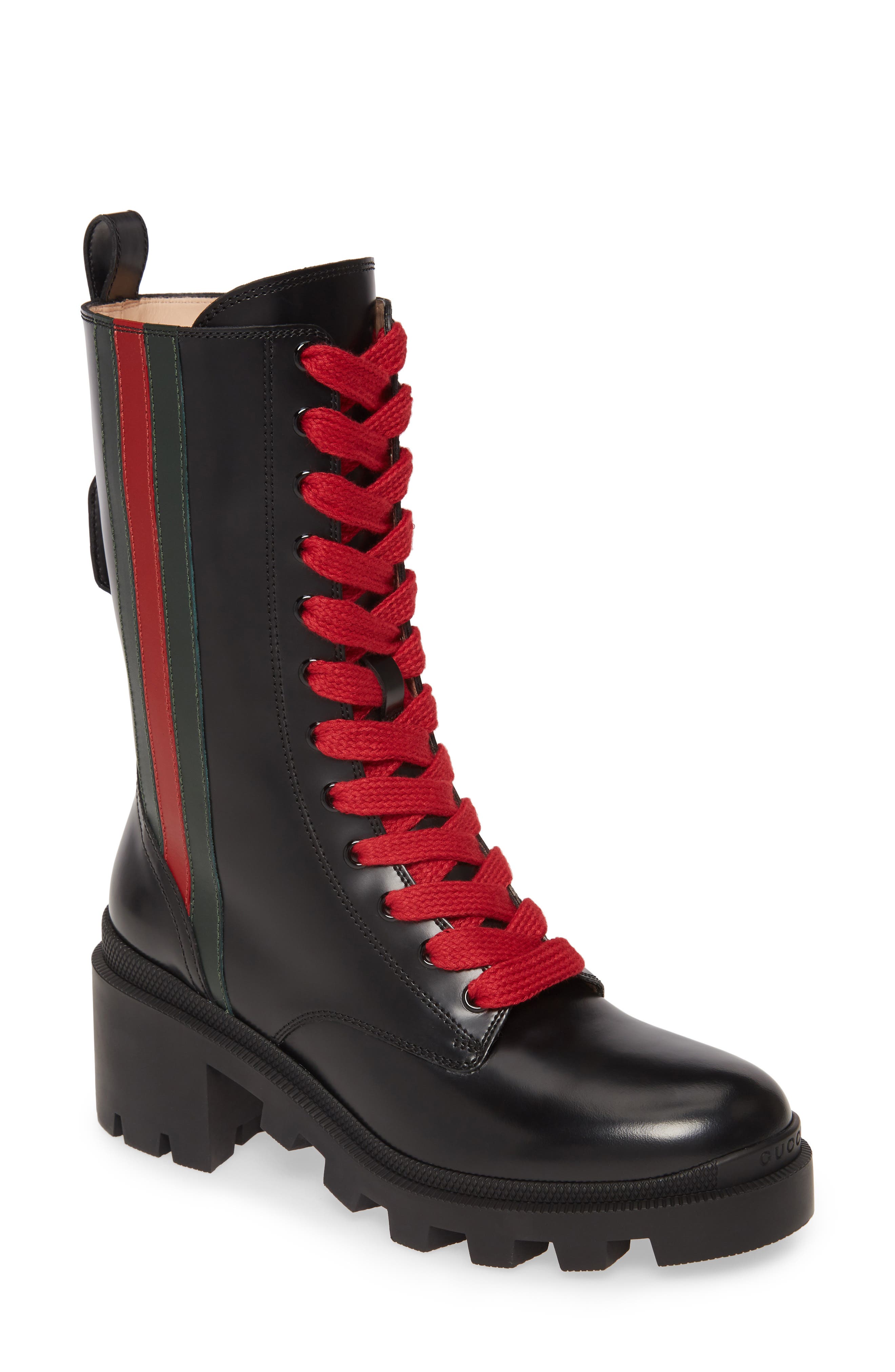 gucci black boots red laces