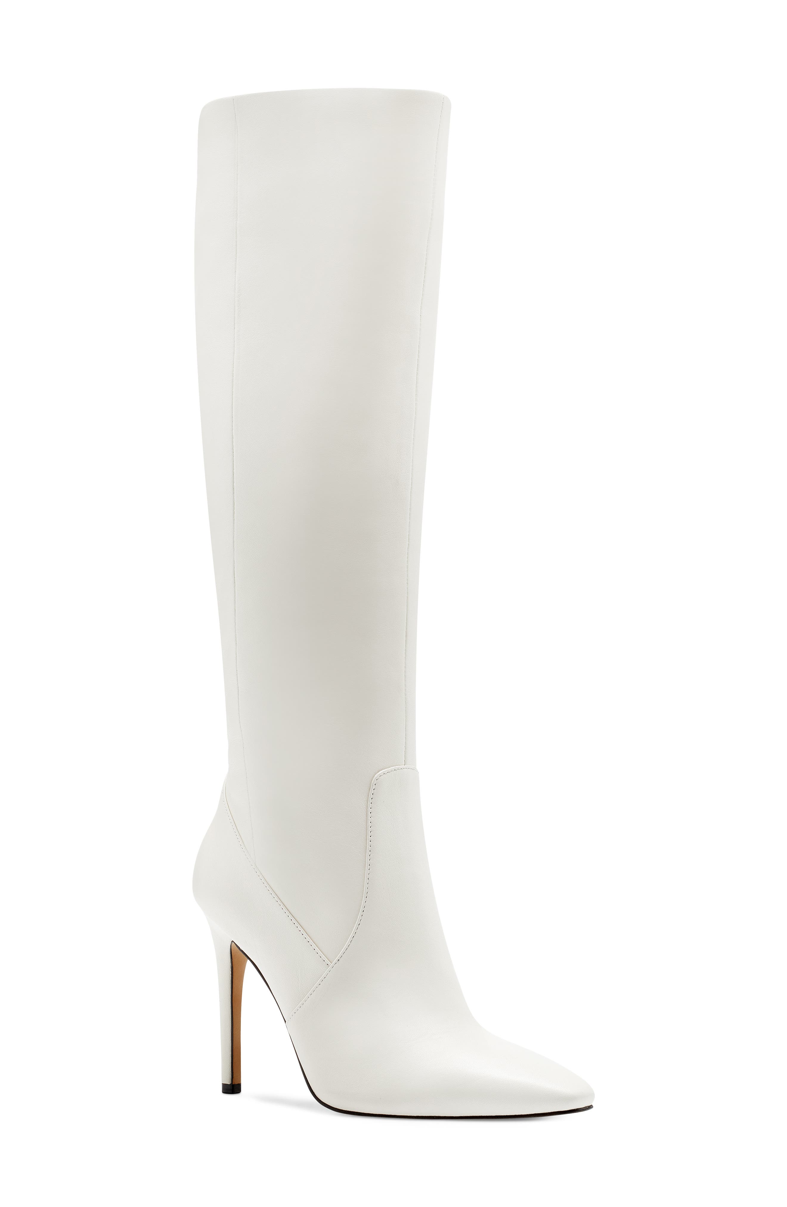 womens white leather knee high boots