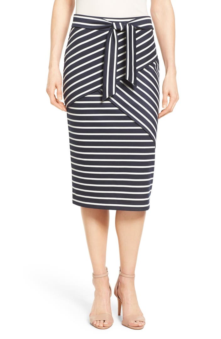Halogen® Stripe Tie Waist Tiered Front Knit Tube Skirt (Regular ...