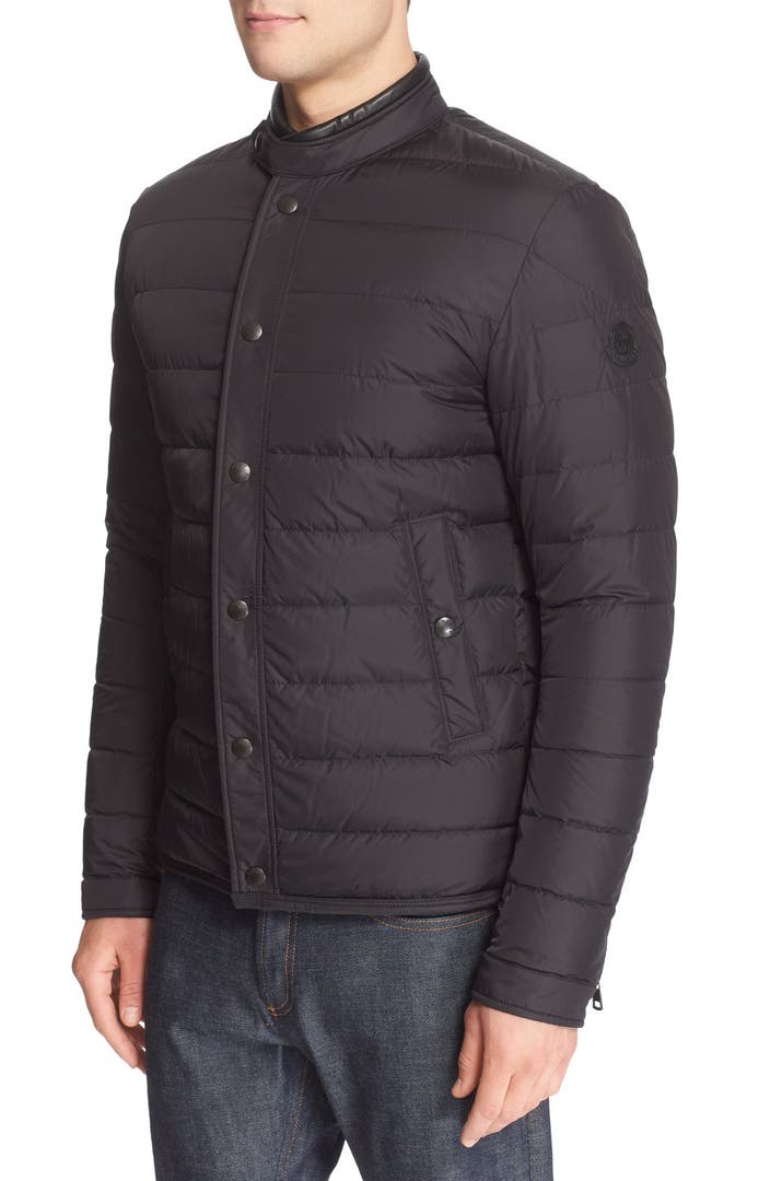 Moncler 'Hanriot' Leather Trim Quilted Down Moto Jacket | Nordstrom
