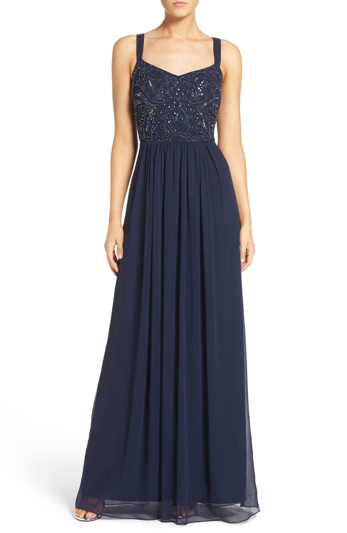 Adrianna Papell Embellished Bodice Chiffon Gown | Nordstrom