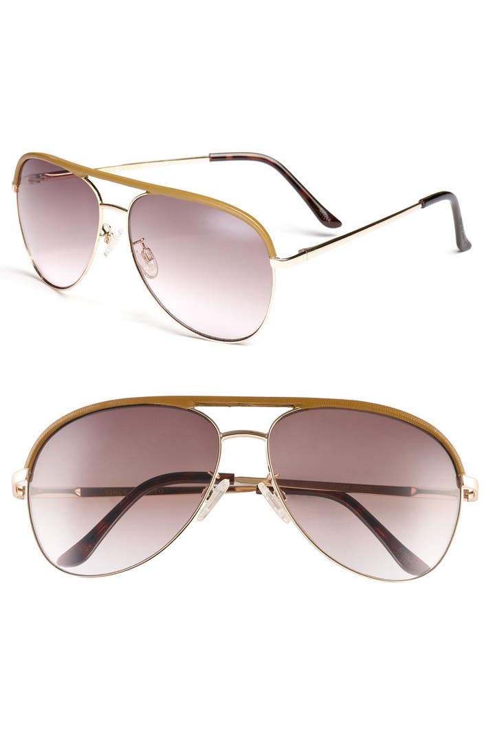 Vince Camuto 60mm Metal & Leather Aviator Sunglasses | Nordstrom