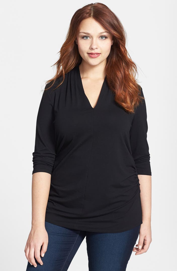 Vince Camuto Pleated V-Neck Top (Plus Size) | Nordstrom