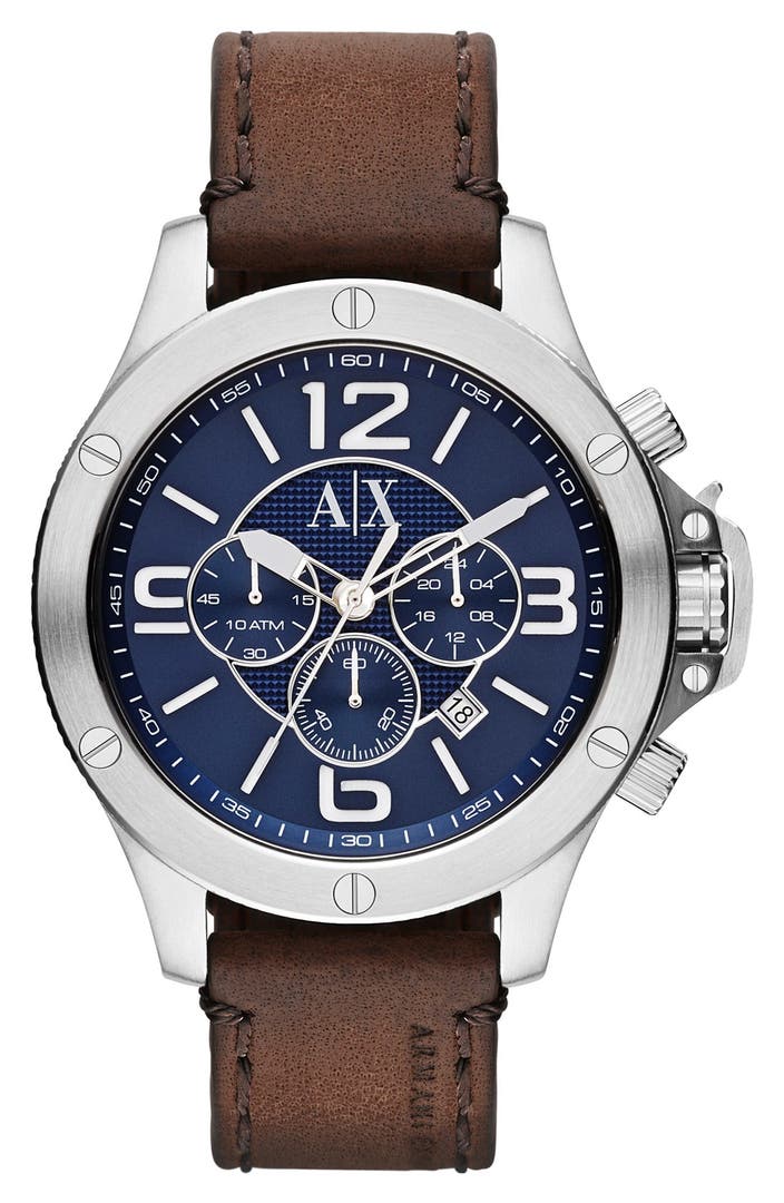AX Armani Exchange Chronograph Leather Strap Watch, 48mm | Nordstrom