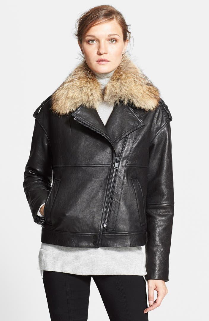 Vince Leather Jacket with Genuine Coyote Fur Trim | Nordstrom