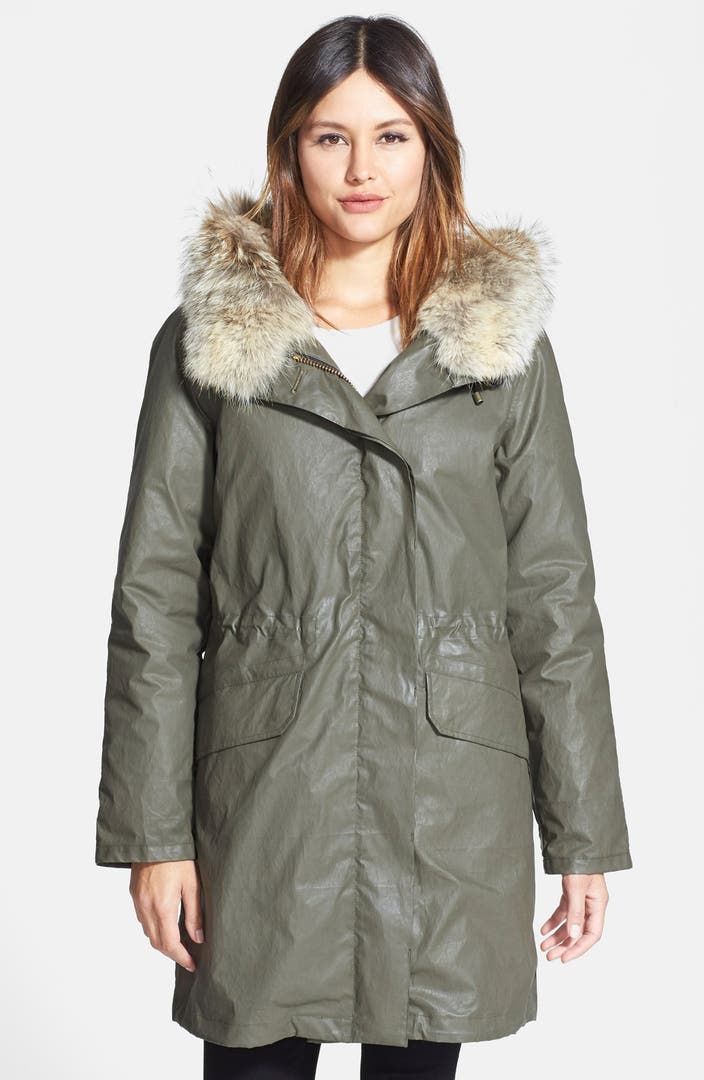 SAM. 'Downtown' Coated Cotton Parka with Removable Genuine Rabbit Liner ...