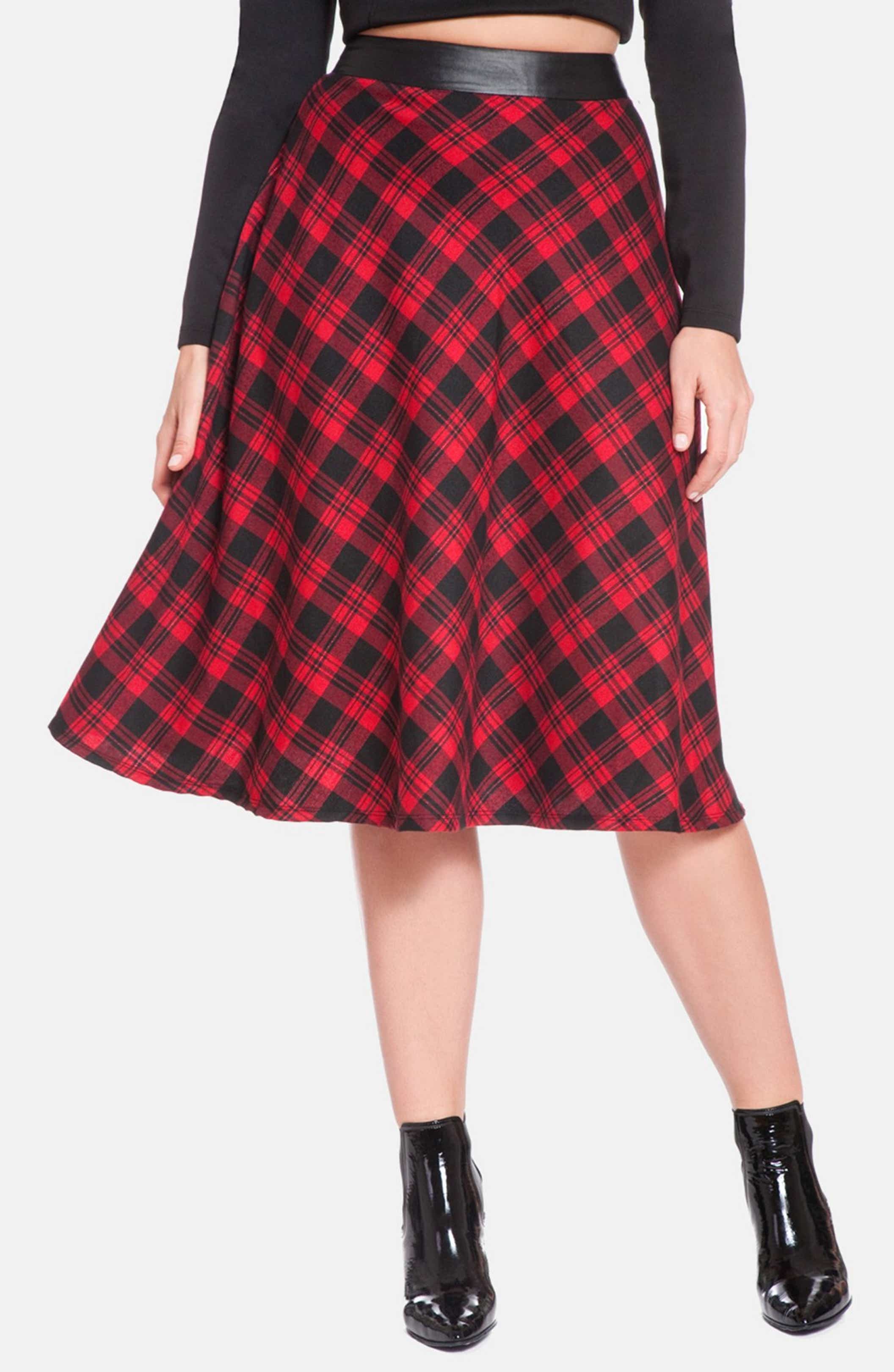 ELOQUII Tartan Plaid Midi Skirt (Plus Size) | Nordstrom