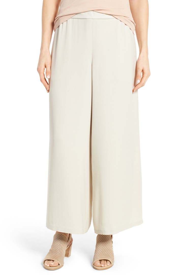Eileen Fisher Silk Georgette Wide Leg Crop Pants (Regular & Petite ...