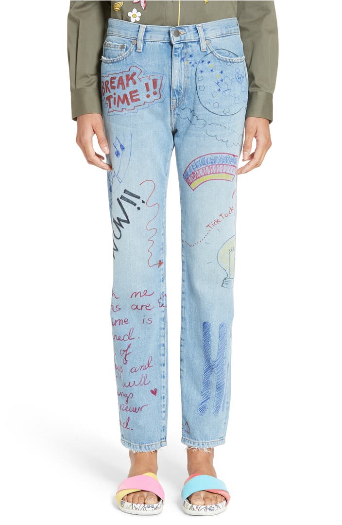 Mira Mikati Hand Painted Doodle Crop Jeans | Nordstrom