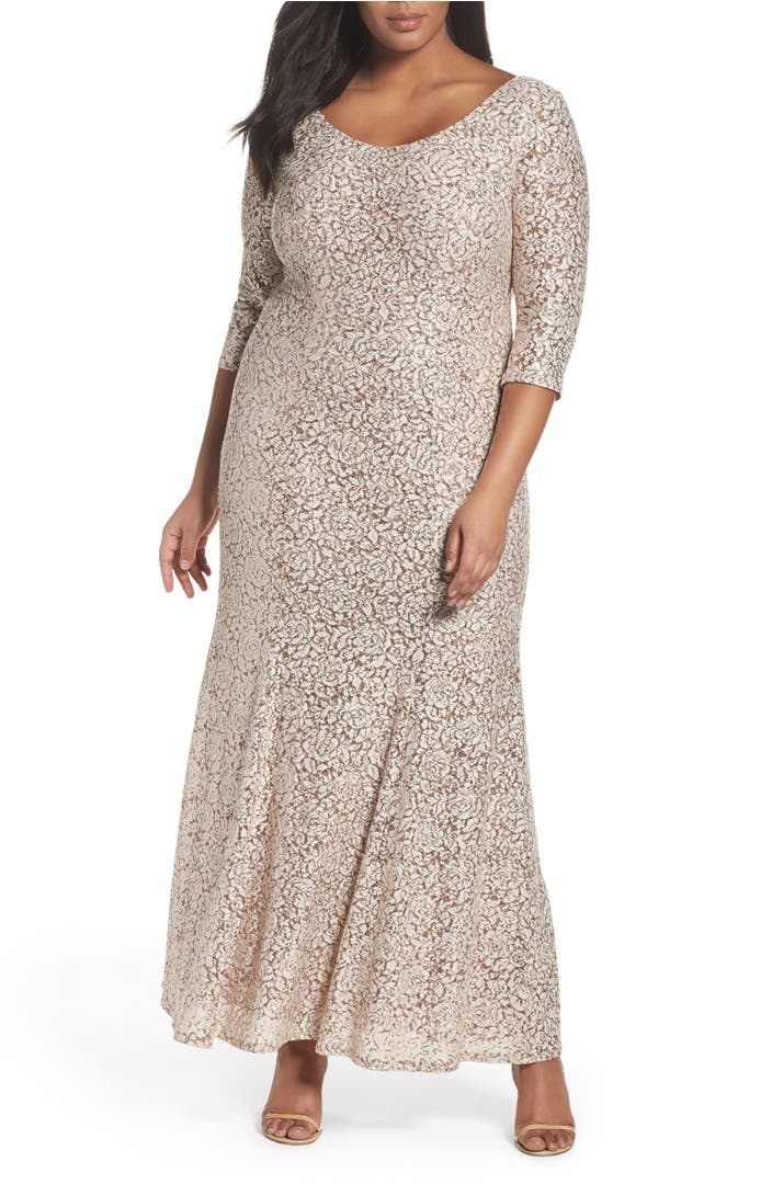 Alex Evenings Sequin Lace Fit & Flare Long Dress (Plus Size) | Nordstrom