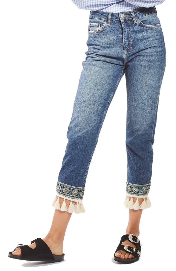 Topshop Embellished Hem Straight Leg Jeans | Nordstrom
