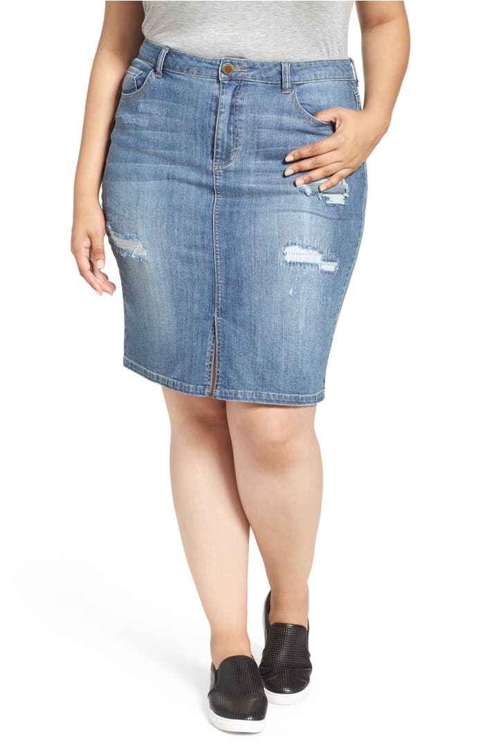 City Chic Destroyed Denim Skirt (Plus Size) | Nordstrom