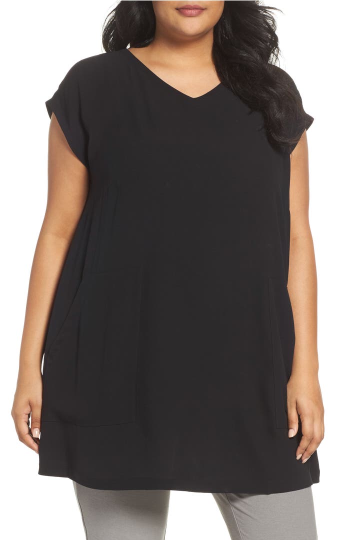 Eileen Fisher Silk V-Neck Tunic (Plus Size) | Nordstrom