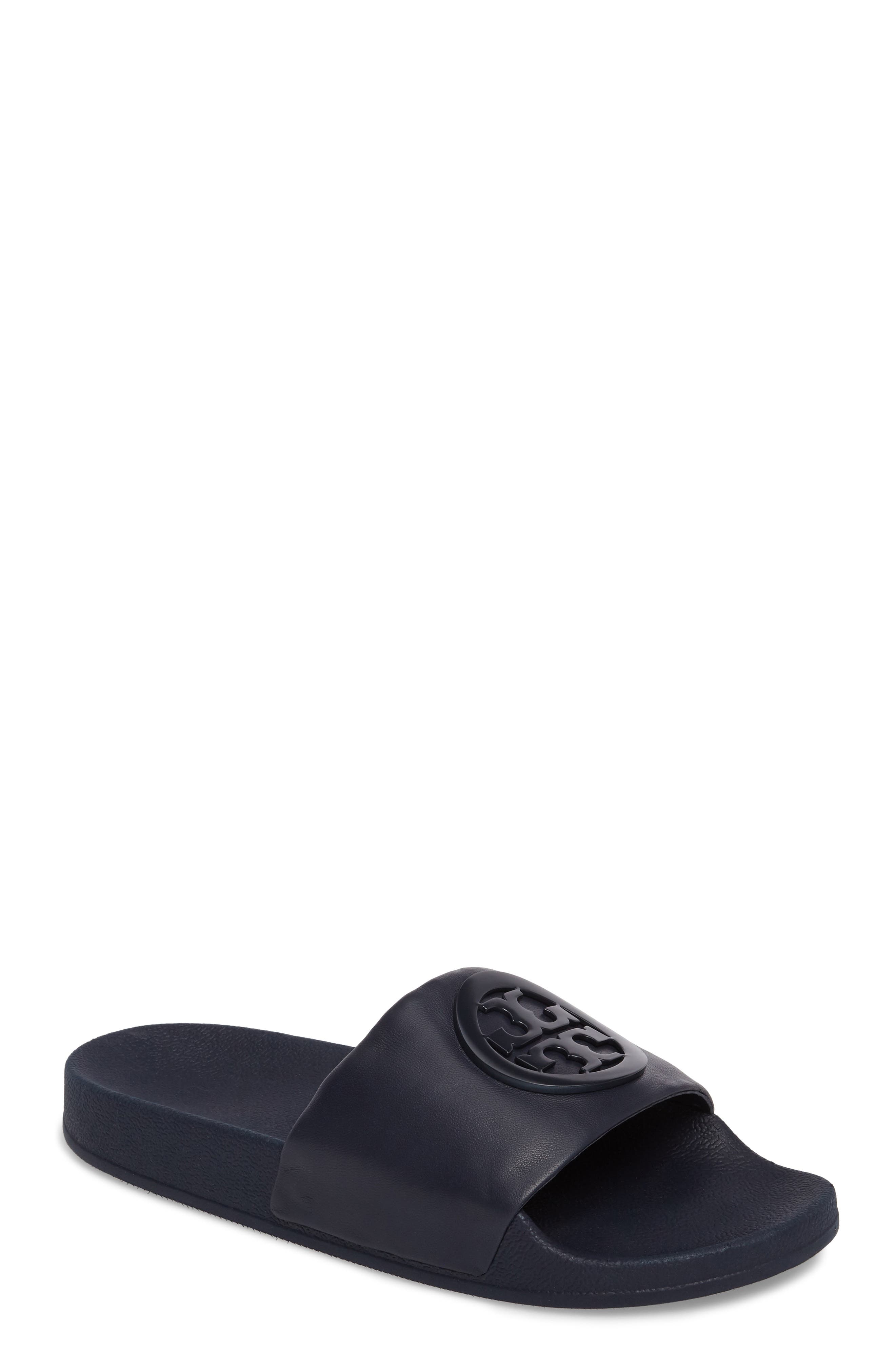 TORY BURCH Women'S Lina Leather Pool Slide Sandals, Royal Navy | ModeSens