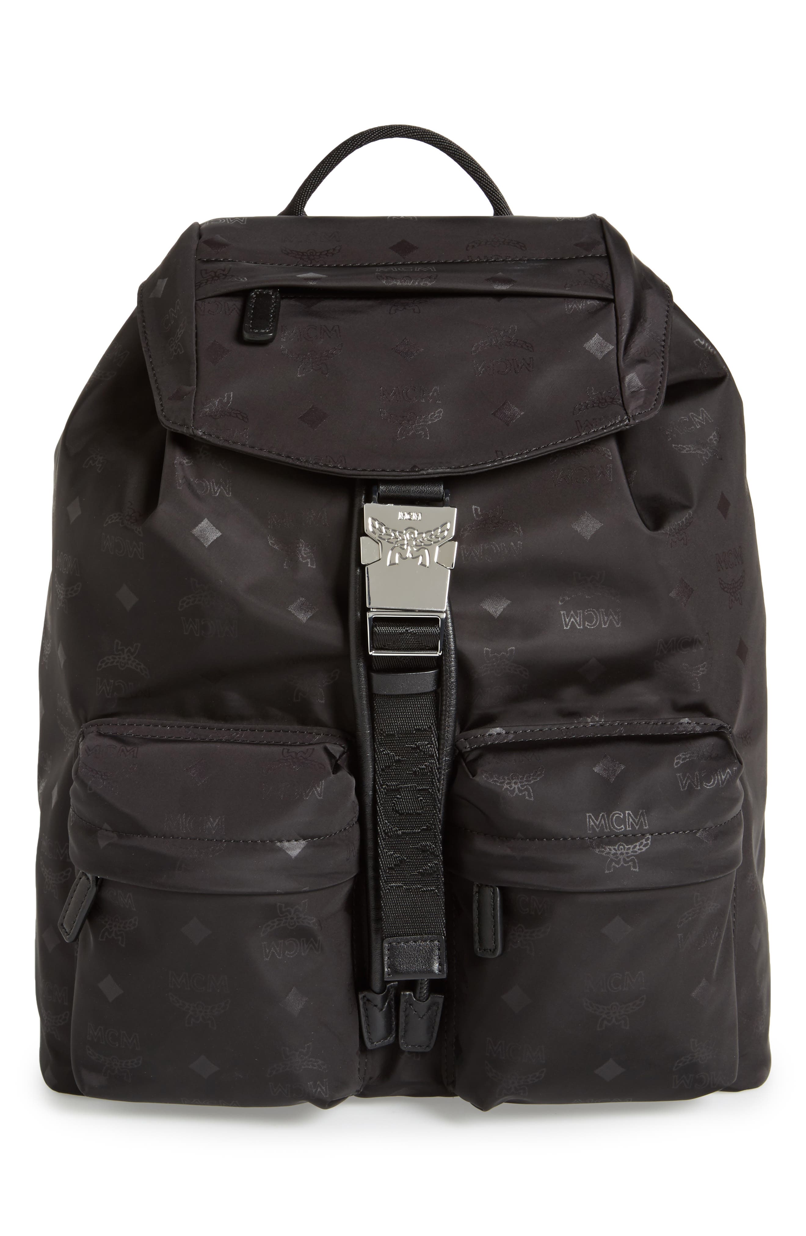 MCM SMALL DIETER TWO POCKET BACKPACK IN MONOGRAMMED NYLON IN BLACK ...