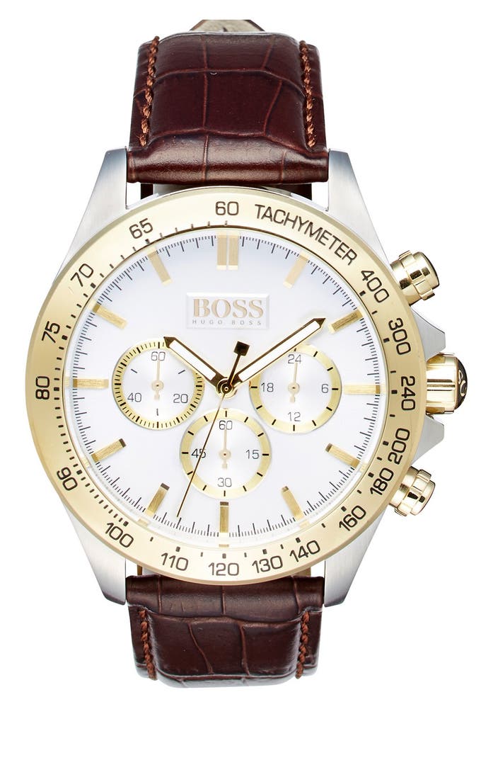 BOSS 'Ikon' Chronograph Leather Strap Watch, 44mm | Nordstrom